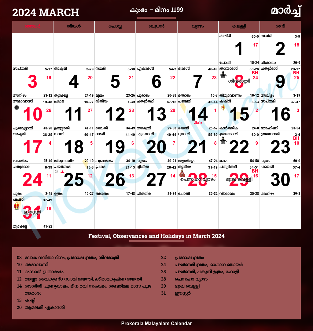 Malayalam Calendar 2024 March Malayalam Calendar 2024 March