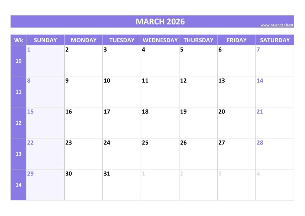 March 2026 Calendar Calendar best