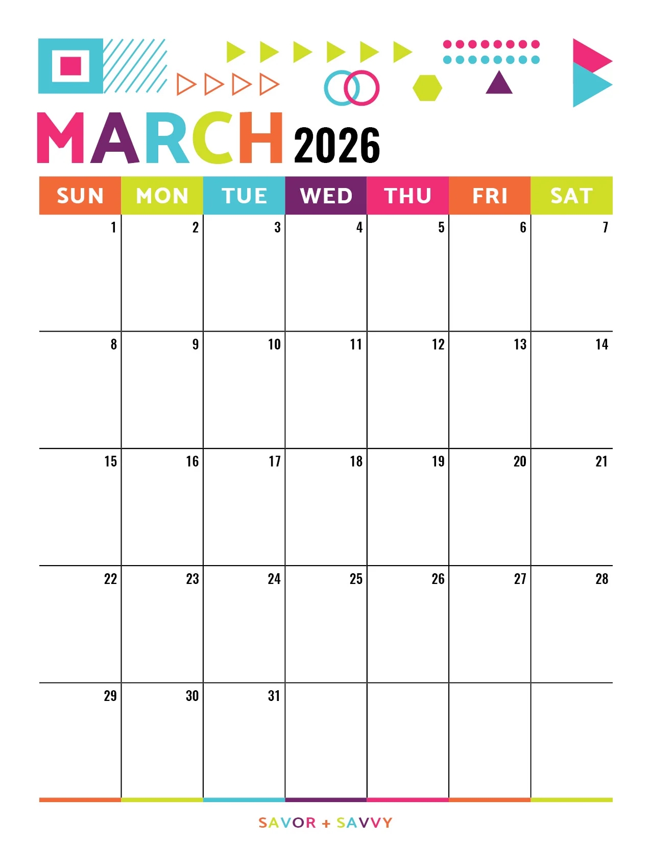 March 2026 Calendar Templates 14 Free Printables Savor Savvy March 2026 Calendar Templates 14 Free Printables Savor Savvy