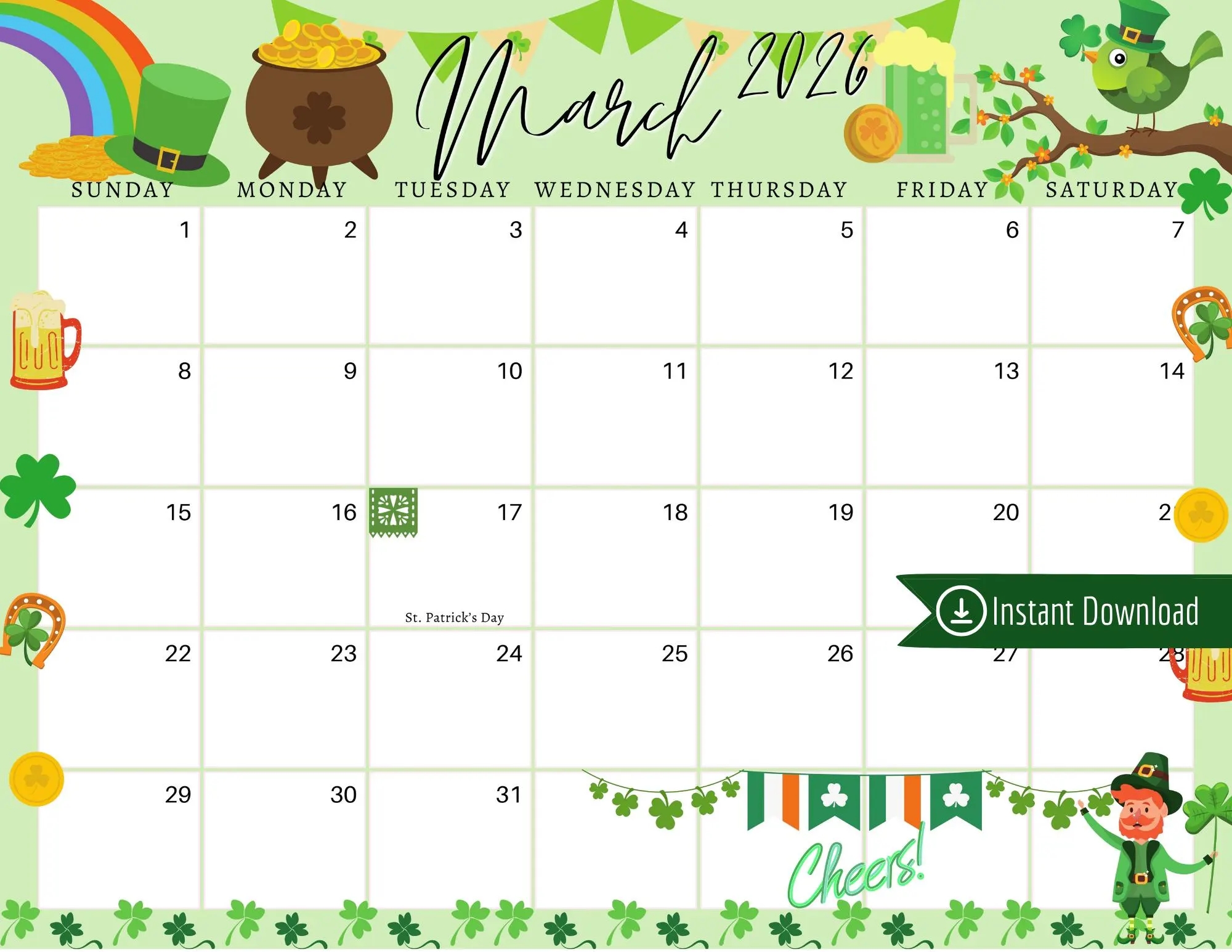 March 2026 Digital Calendar light Green St Patrick s Day Planner Editable Fillable Printable Calendar For Planning pdf PNG And JPG Download Etsy March 2026 Digital Calendar light Green St Patrick s Day Planner Editable Fillable Printable Calendar For Planning pdf PNG And JPG Download Etsy