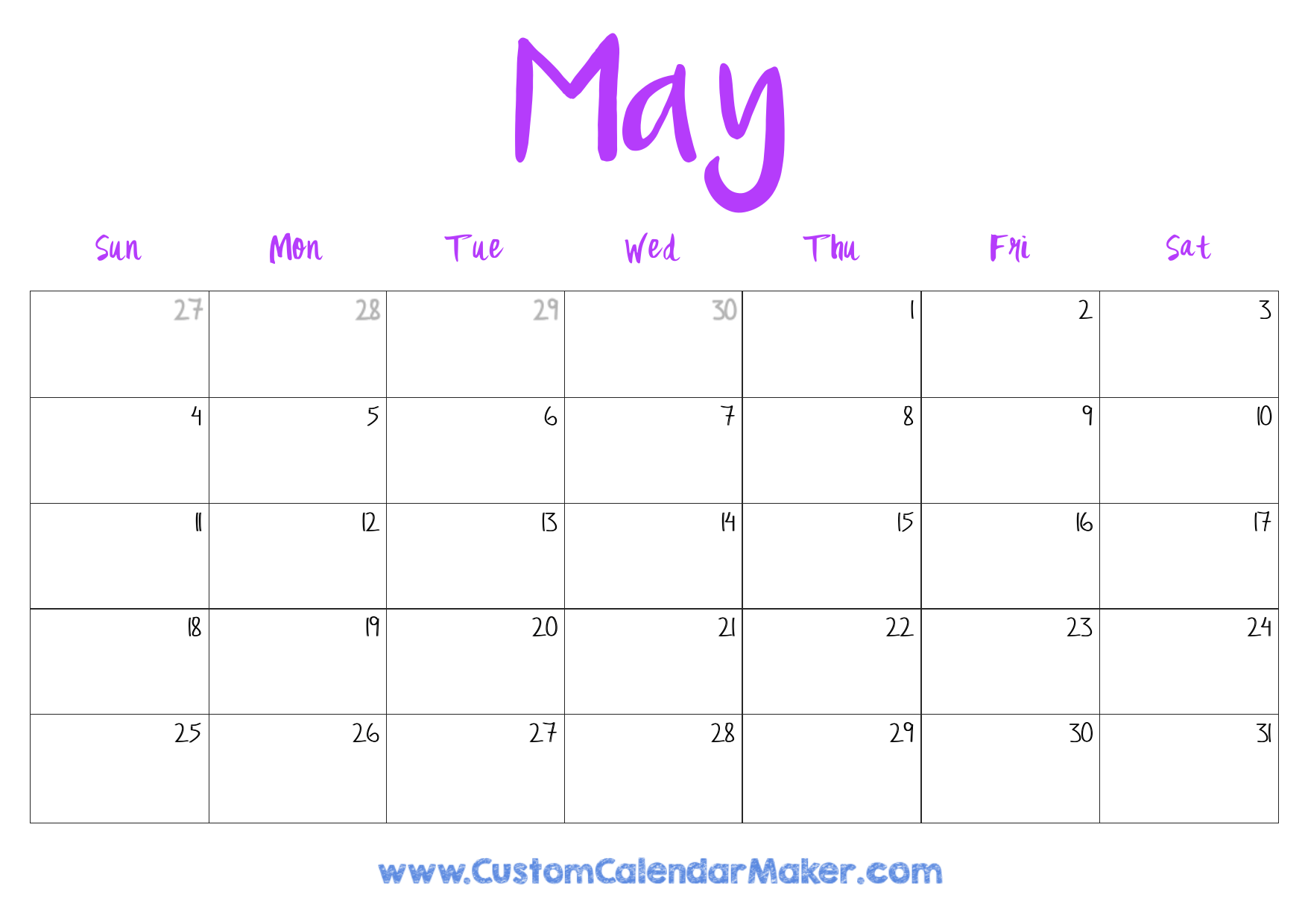 May 2025 Printable Calendar 23 Free Templates PDF Custom Calendar Maker