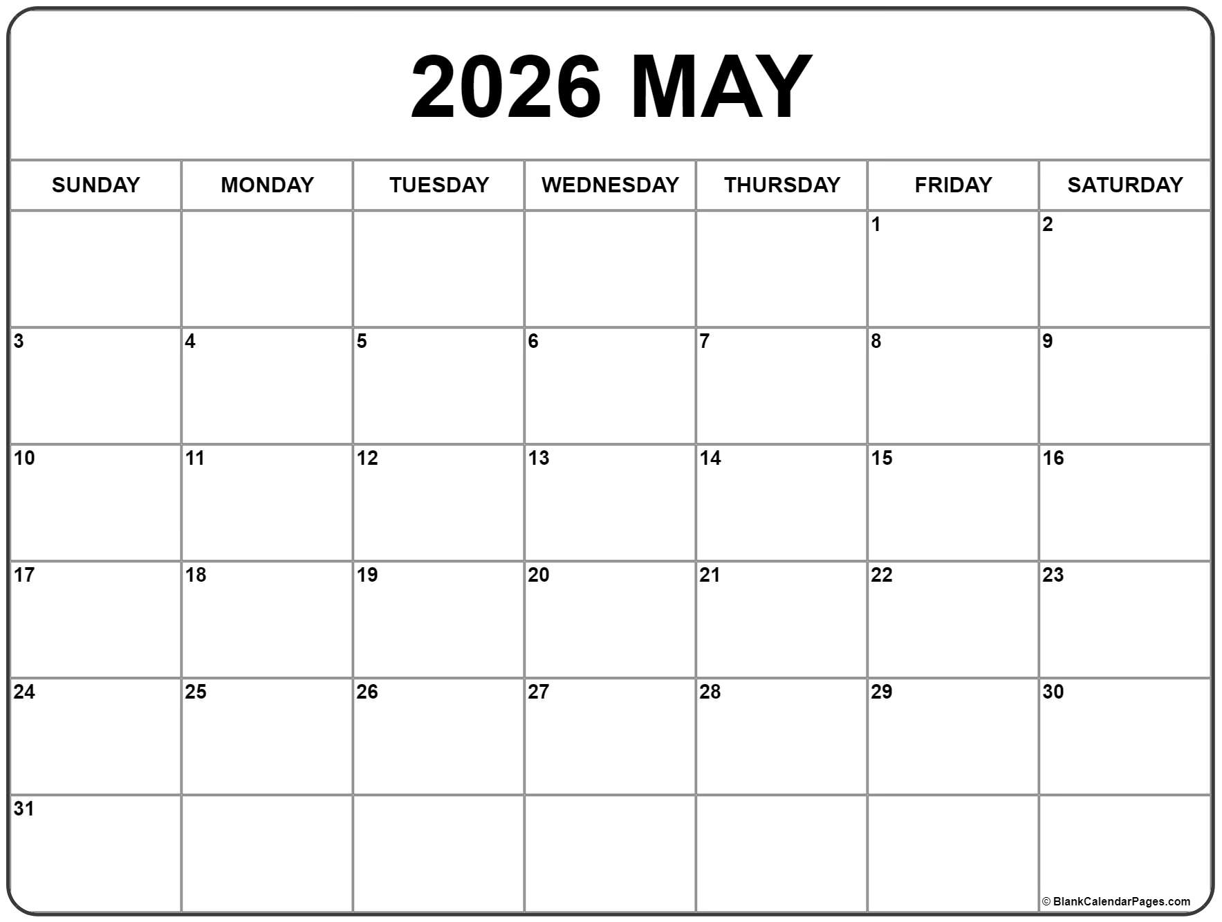 May 2026 Calendar Free Printable Calendars May 2026 Calendar Free Printable Calendars