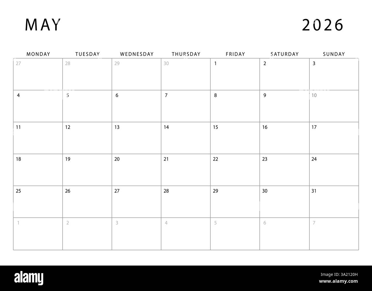 May 2026 Calendar Monthly Planner Template Monday Start Vector Design Stock Vector Image Art Alamy May 2026 Calendar Monthly Planner Template Monday Start Vector Design Stock Vector Image Art Alamy