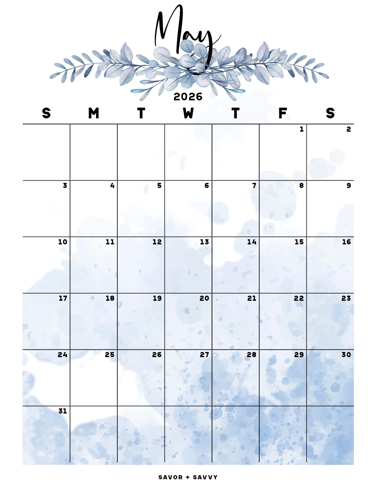 May 2026 Calendar Templates 14 Free Printables Savor Savvy
