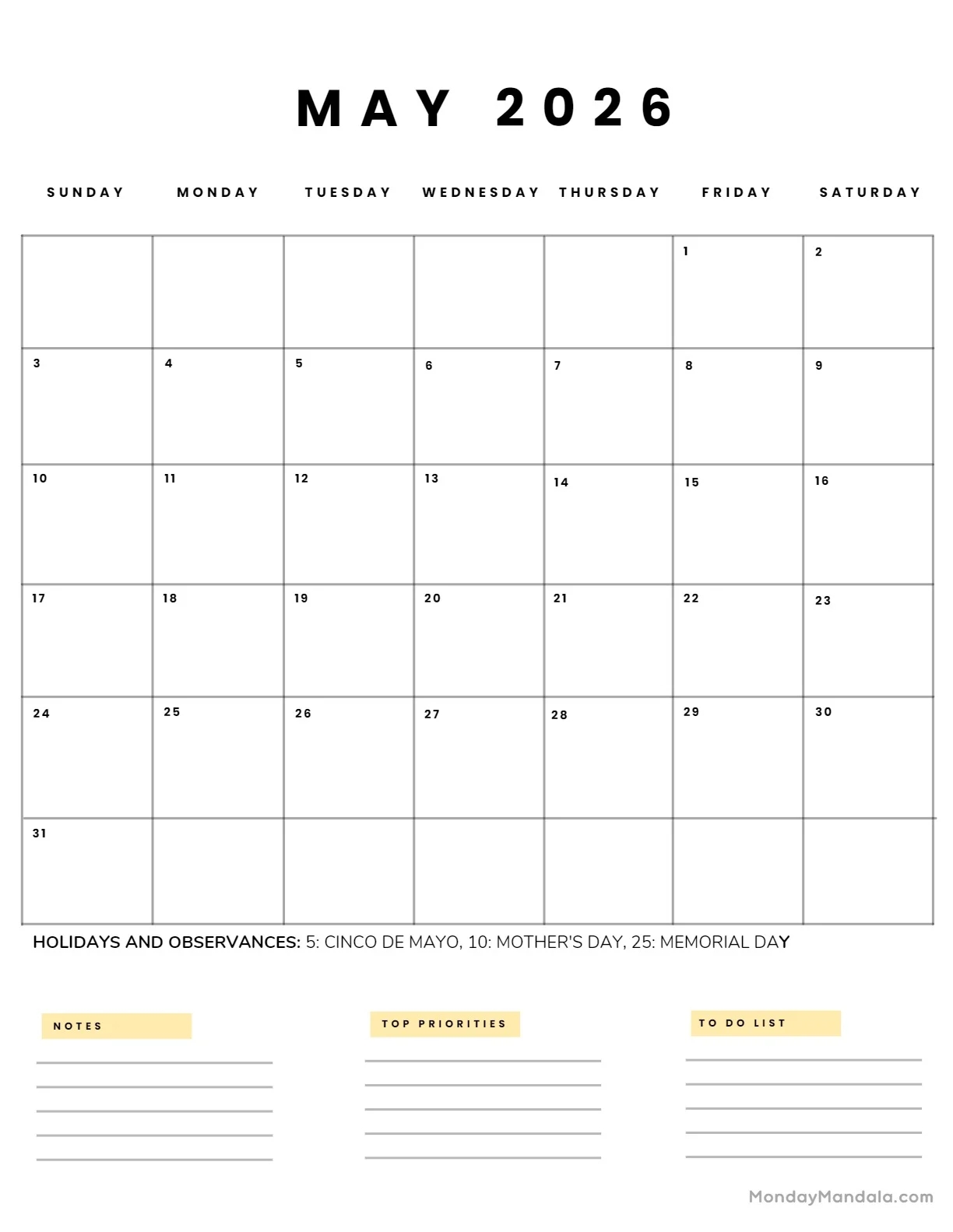 May 2026 Calendars 52 Free PDF Printables 