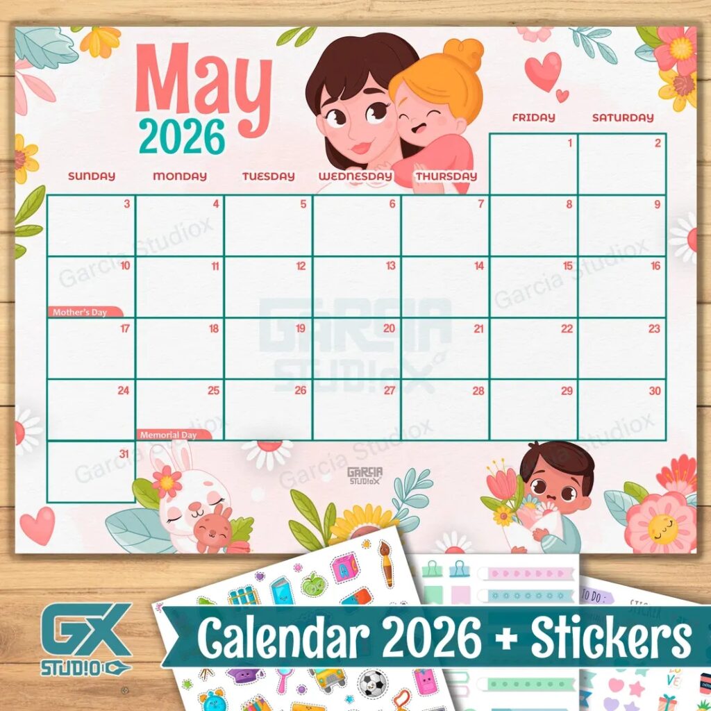 May 2026 Cute Printable Calendar For Kids And Moms Editable Monthly Planner With Mothers Day Theme Digital Download PDF Template For Home Etsy