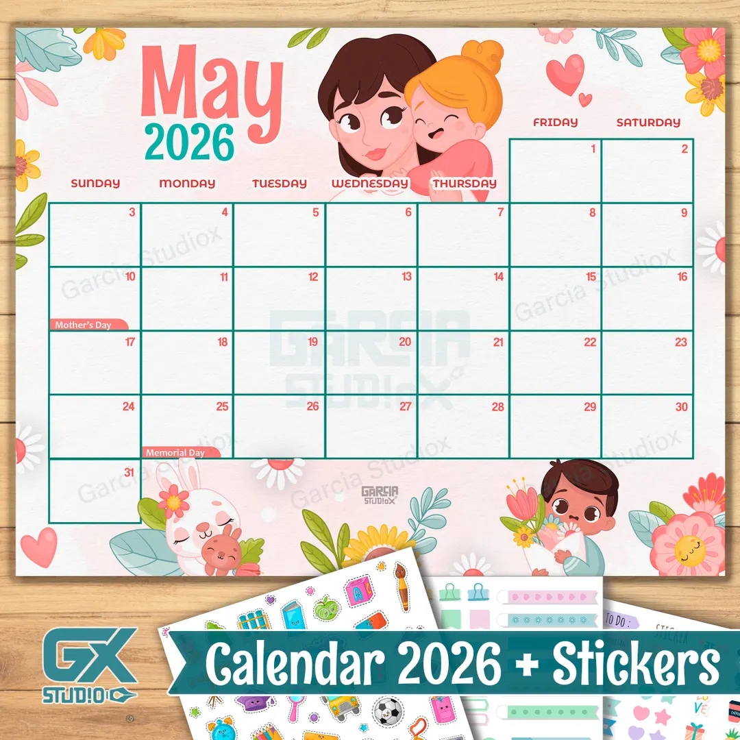 May 2026 Cute Printable Calendar For Kids And Moms Editable Monthly Planner With Mothers Day Theme Digital Download PDF Template For Home Etsy