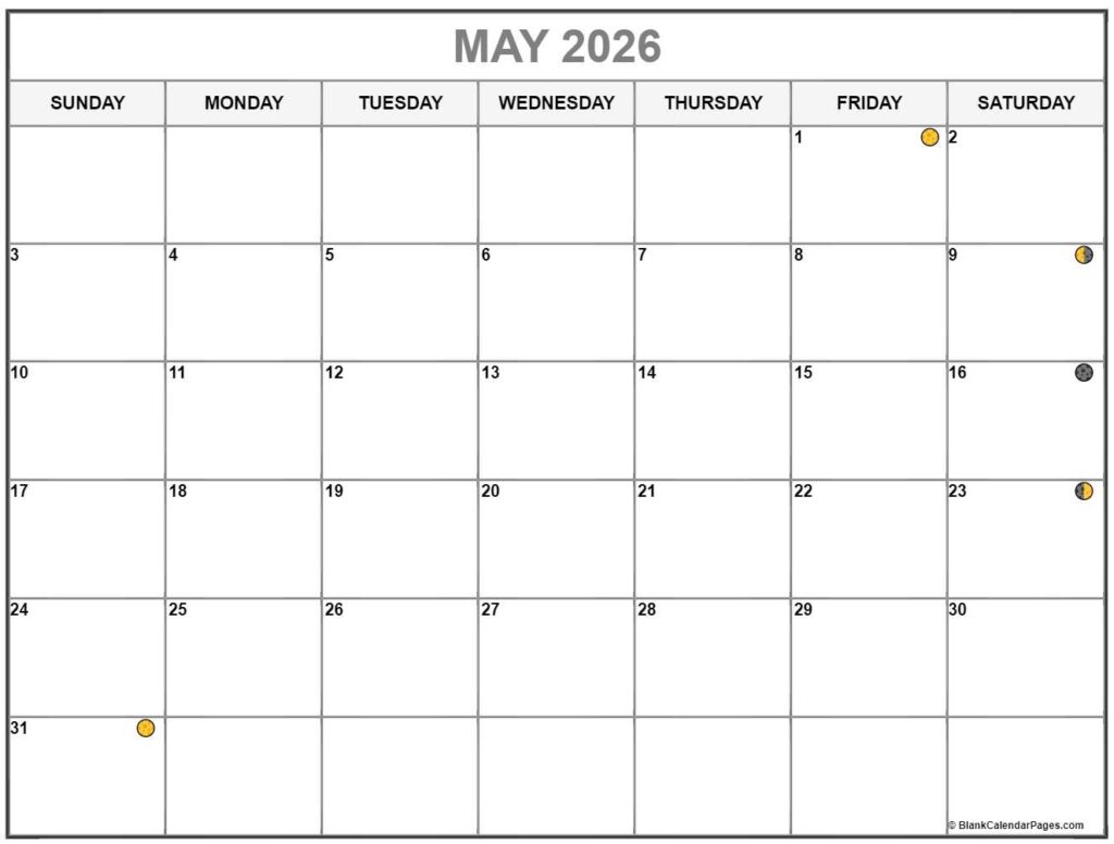 May 2026 Lunar Calendar Moon Phase Calendar