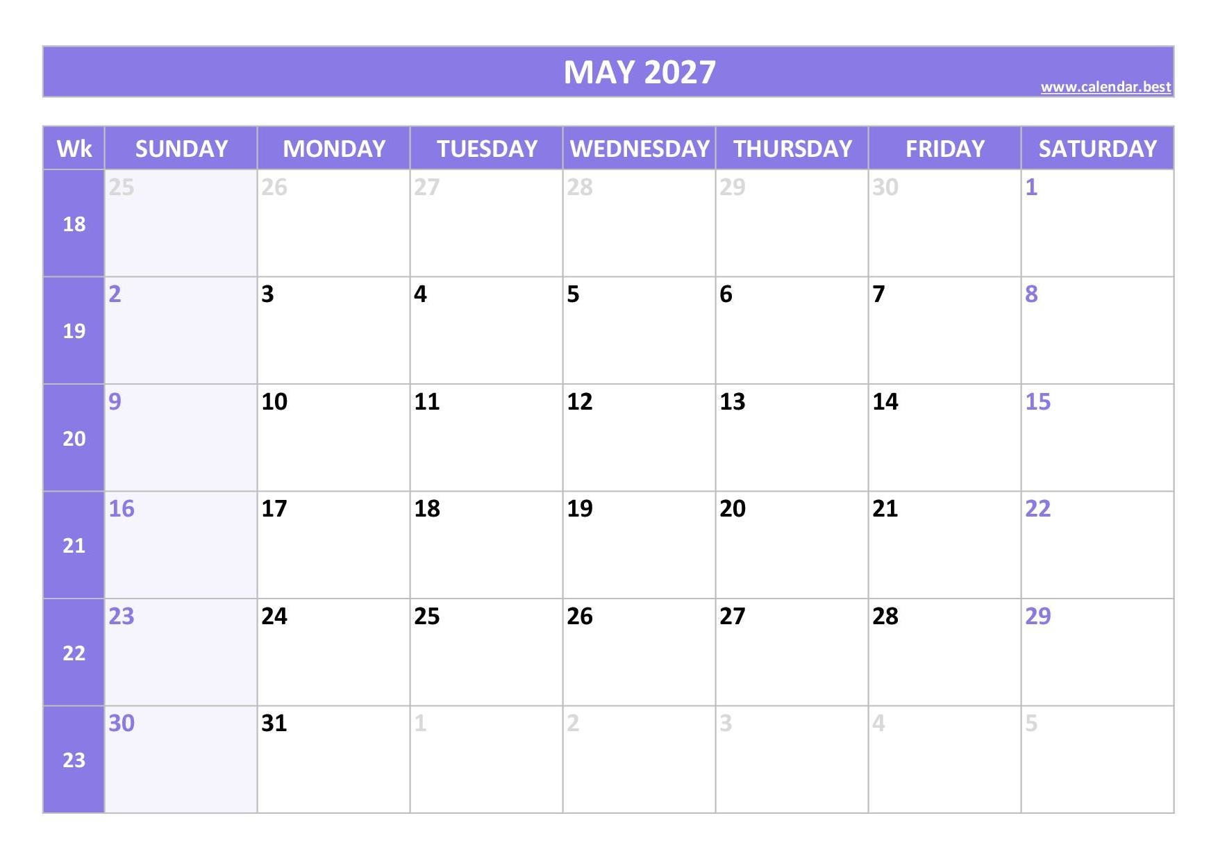 May 2027 Calendar Calendar best