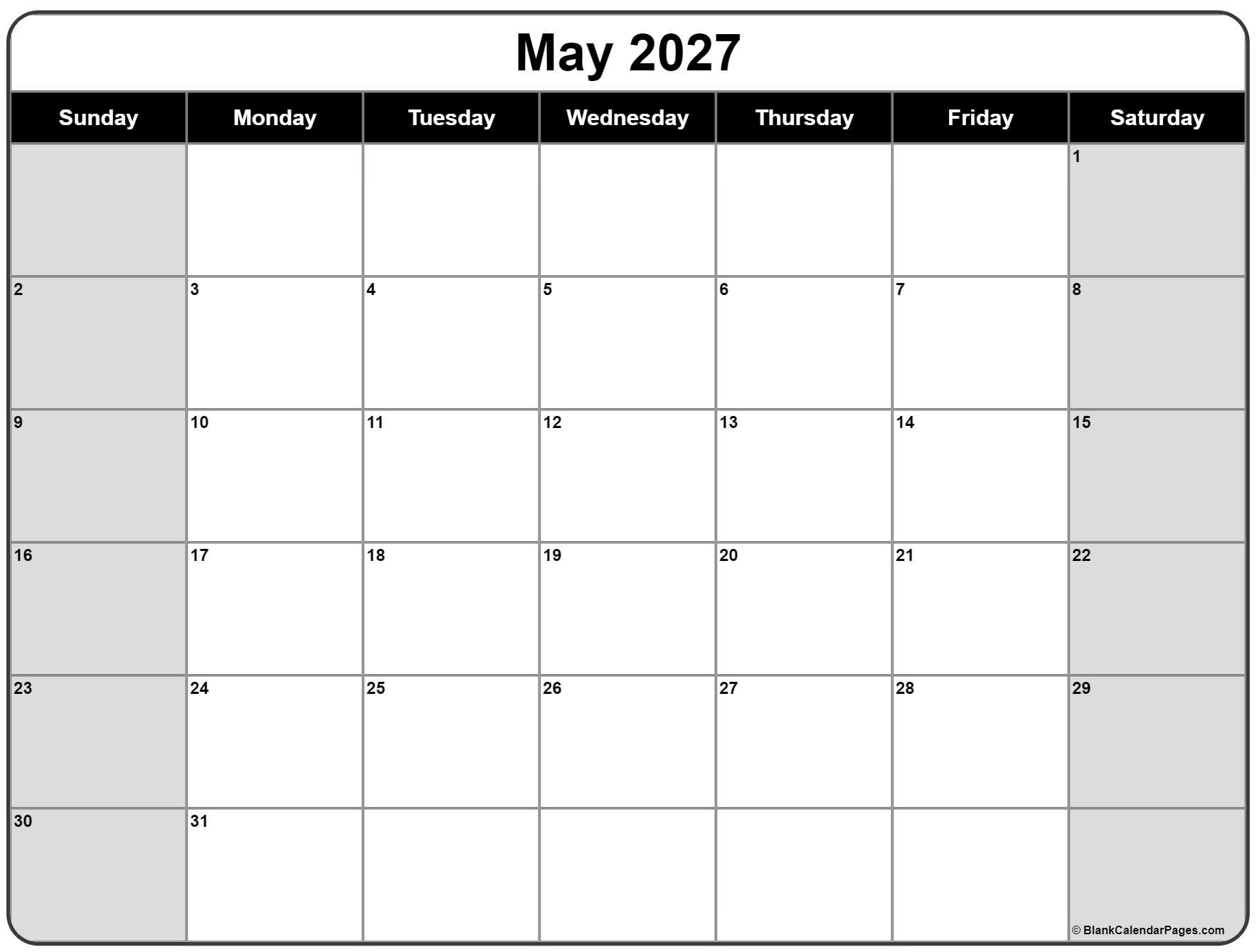 May 2027 Calendar Free Printable Calendars