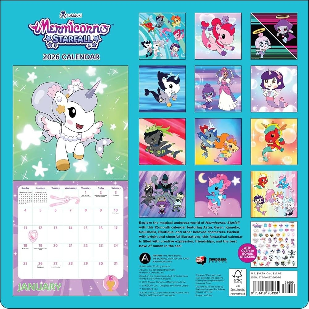 Mermicorno Starfall 2026 Wall Calendar With 50 Bonus Stickers TOKIDOKI LLC 9781419784361 Amazon Books