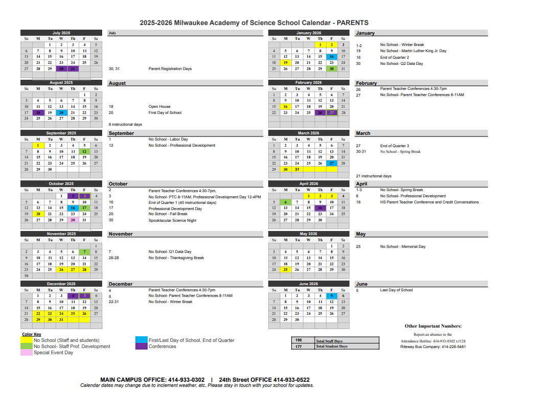Milwaukee Academy Of Science 2025 2026 School Calendar