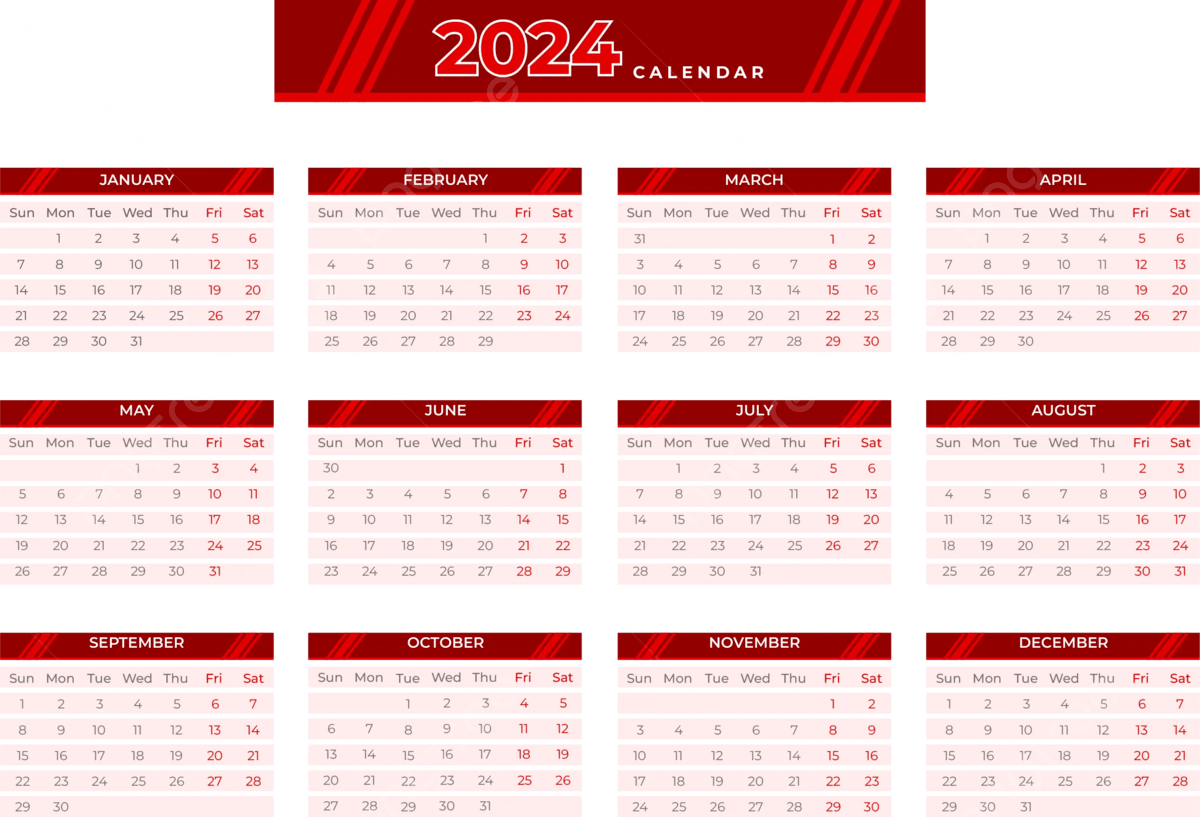 Monthly Vector Calendar For 2024 Daily Calendar Calendar Template Calendar Layout PNG And Vector With Transparent Background For Free Download