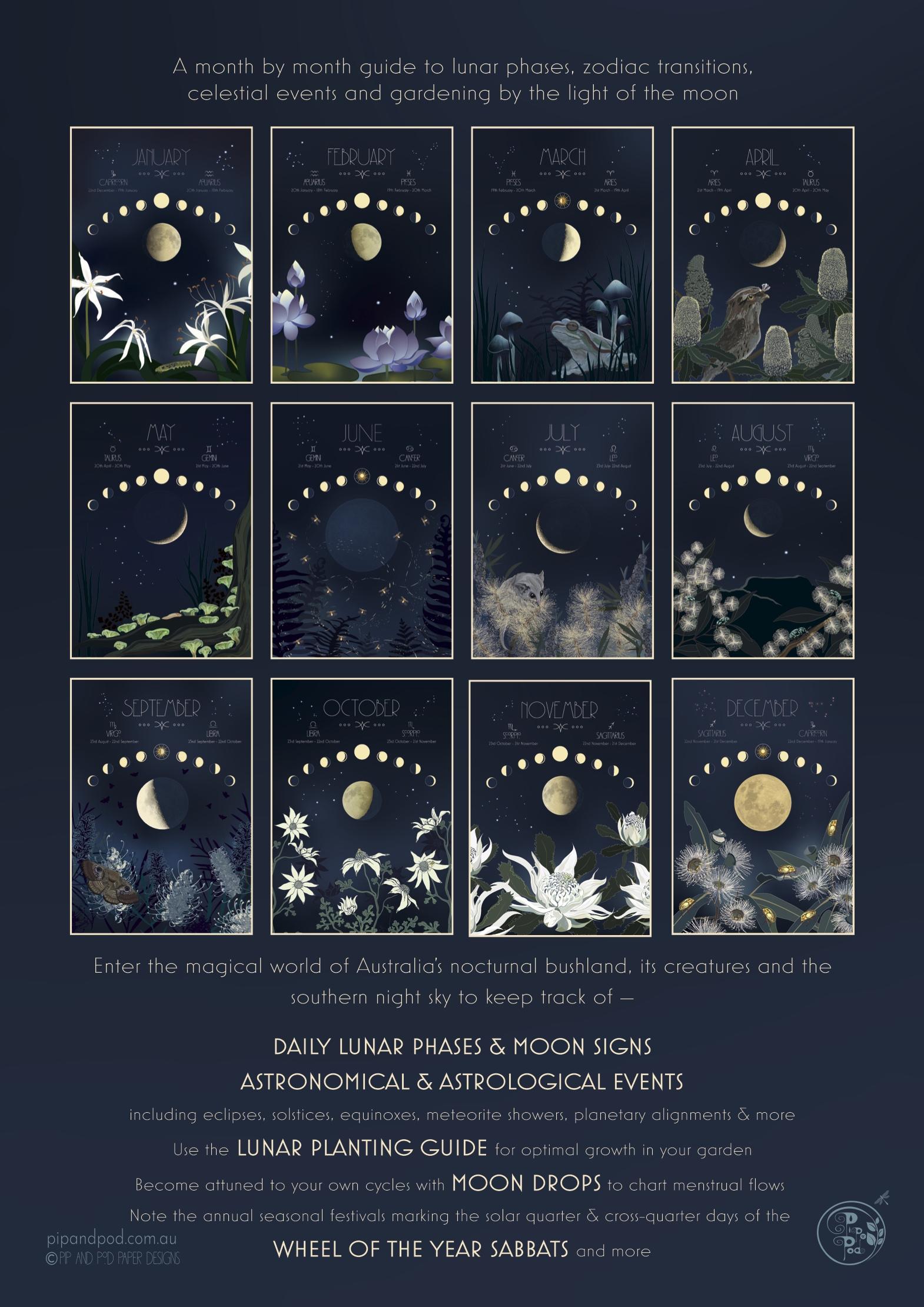 Moon Calendar 2025 Pip And Pod Paper Designs