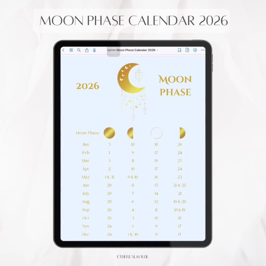 Moon Phase Calendar 2026 Lunar Calendar Moonphases Moonphase Printable Moonphase Lunar Calendar 2026 Moonphase Phase Etsy