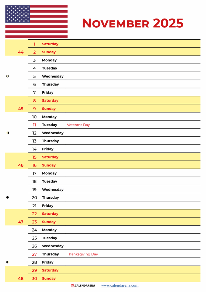 November 2025 Calendar Free Printable Online
