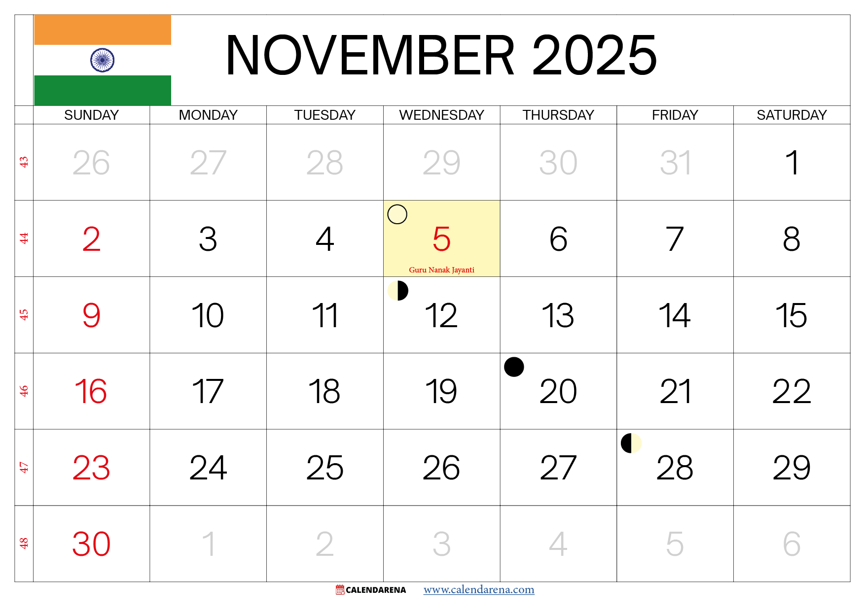 November 2025 Calendar India Download Best Free