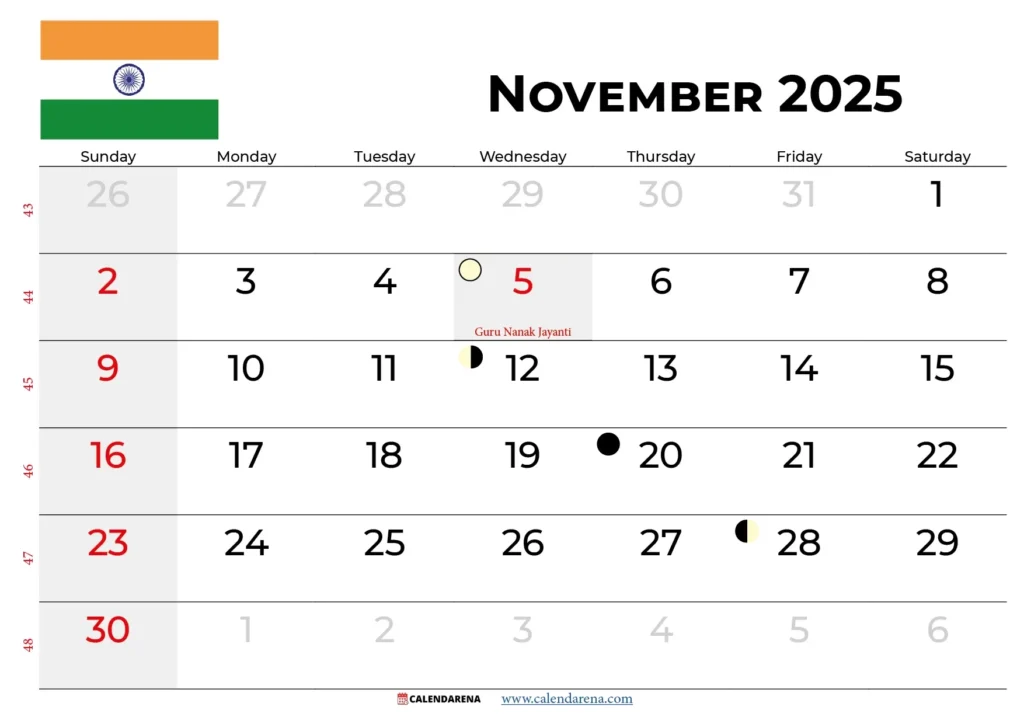 November 2025 Calendar India Download Best Free