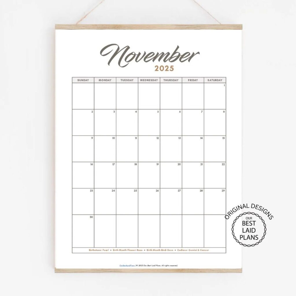 November 2025 Calendar Printable PDF November 2025 Page November 2025 Boho November Calendar 2025 Cute Calendar Nov Cal Digital Download Etsy