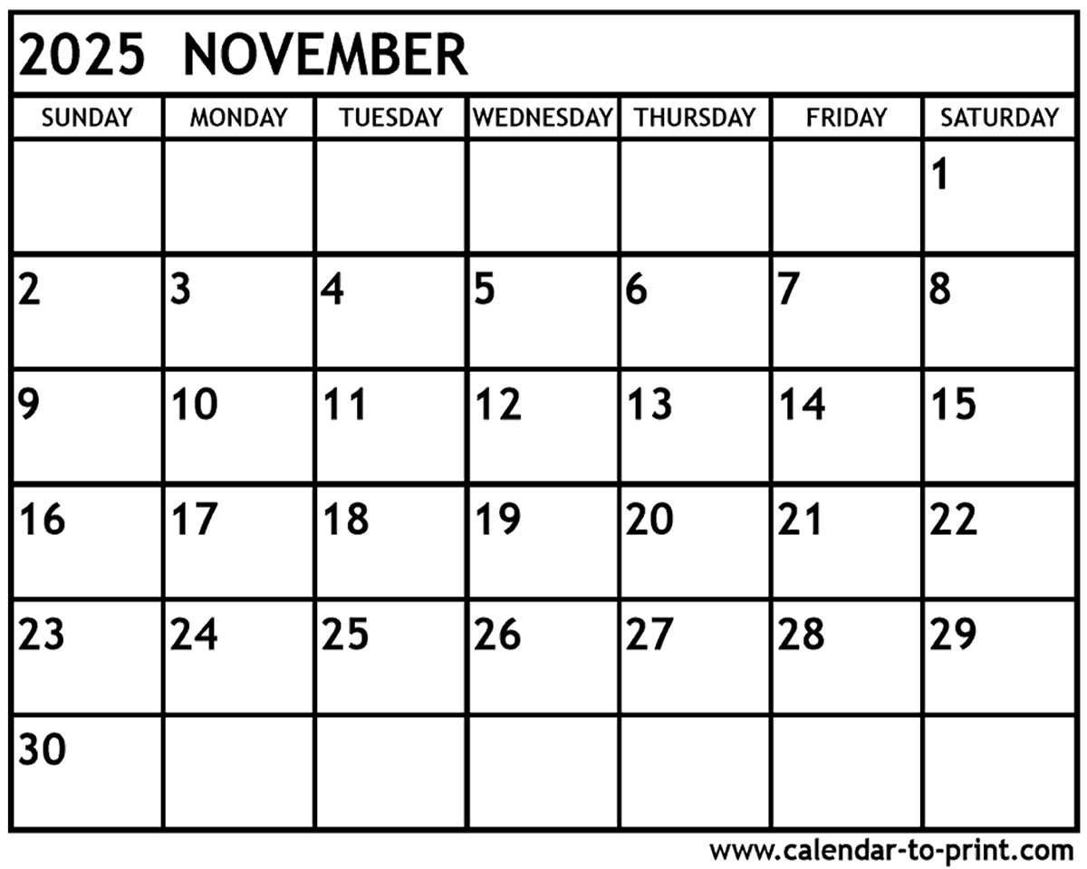 November 2025 Calendar Printable November 2025 Calendar Printable