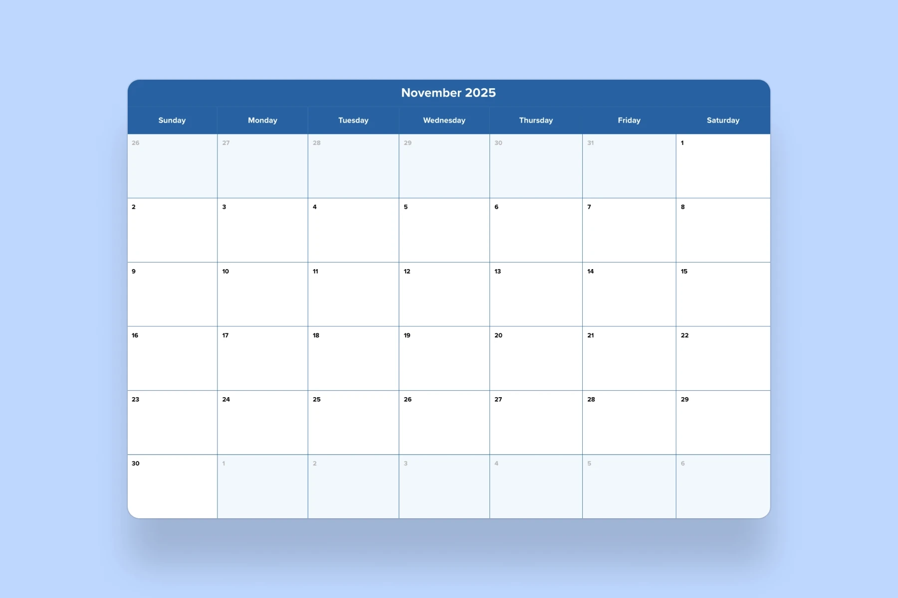 2025 November Calendar