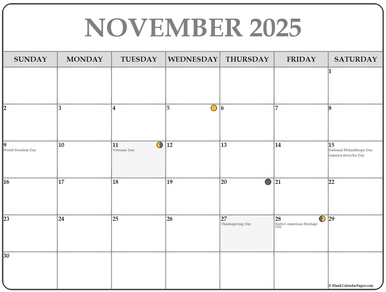 November 2025 Lunar Calendar Moon Phase Calendar