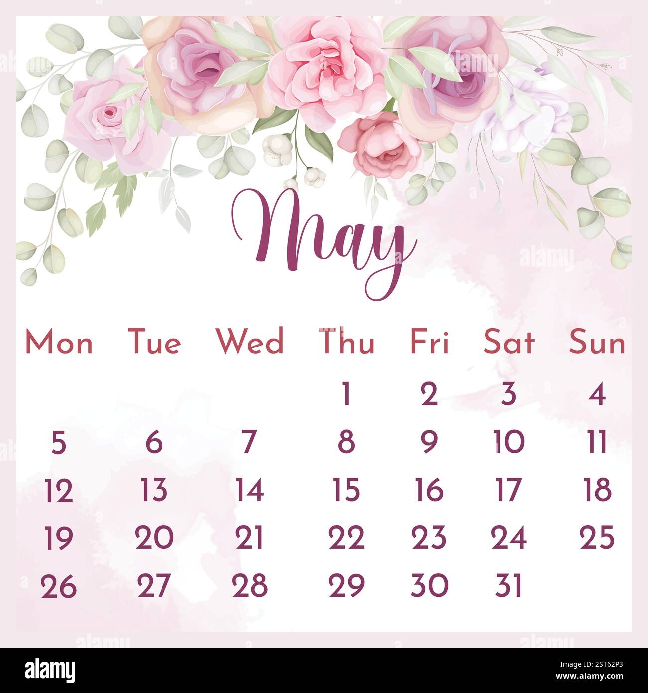 May Calendar 2026 Pink
