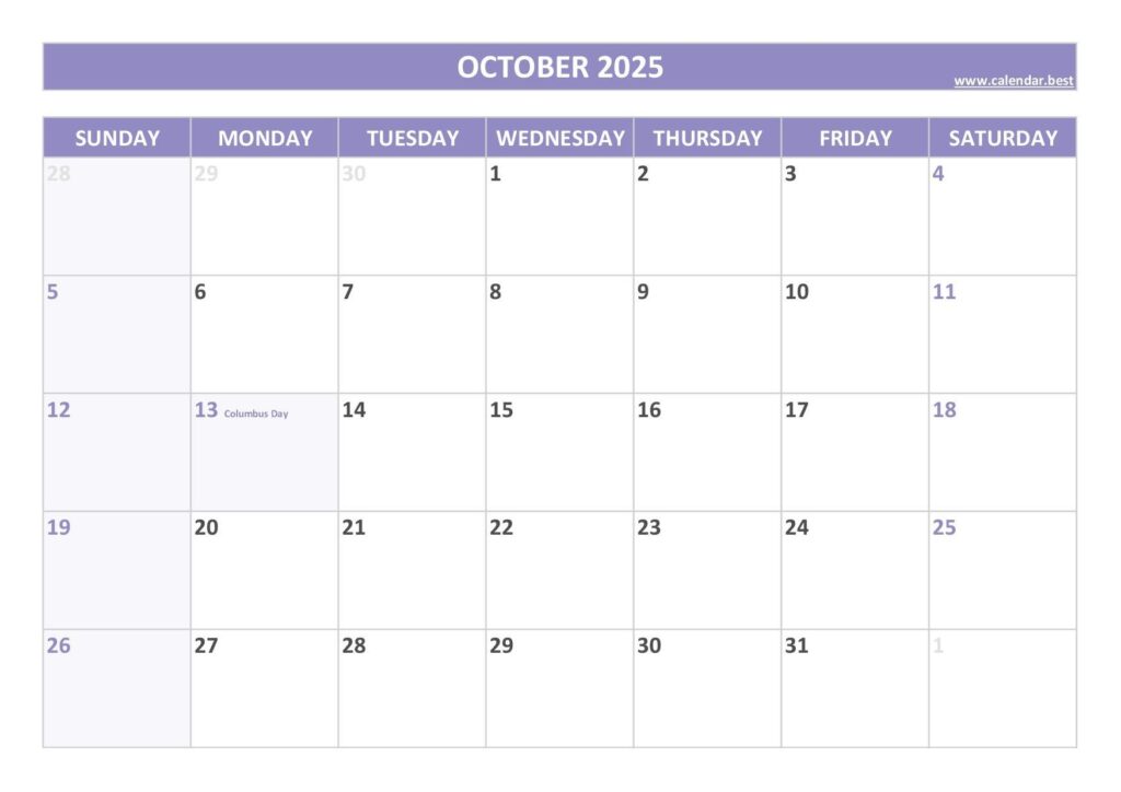 October 2025 Calendar Calendar best