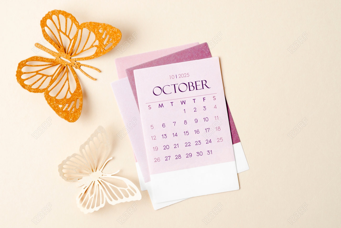 October 2025 Calendar Card For The Organizer To Plan And Reminder And Butterfly Paper On Yellow Background Stock Photo Picture And Royalty Free Image Image 236915156 