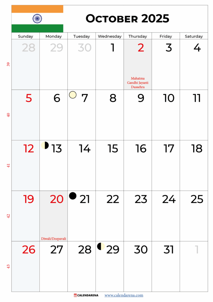 October 2025 Calendar India