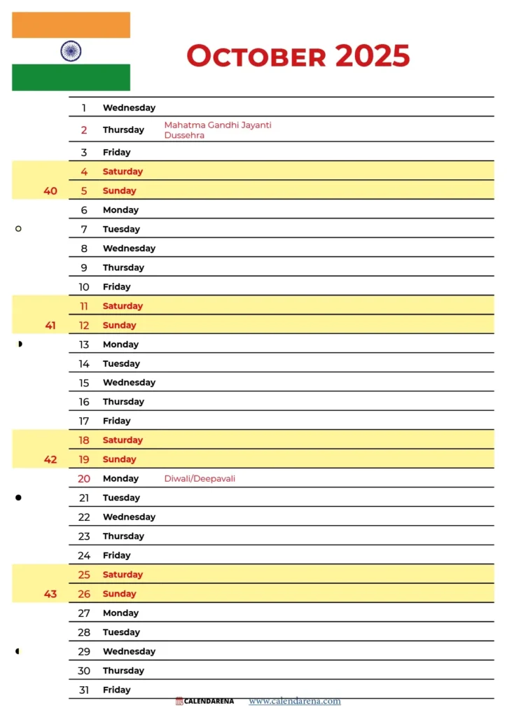 October 2025 Calendar India