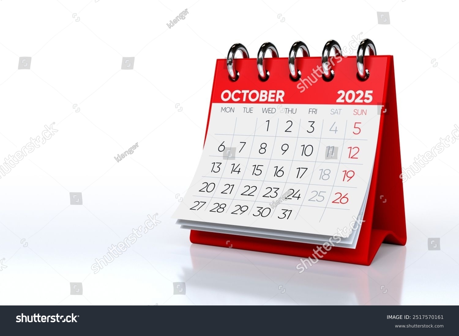 October 2025 Calendar Isolated On White Stock Illustration 2517570161 Shutterstock