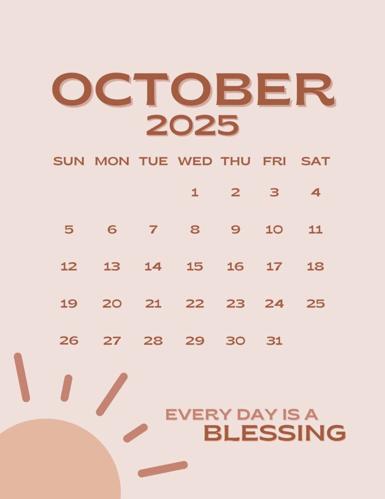 October 2025 Calendar Printable PDF October 2025 Calendar Page October 2025 Pink Boho October 2025 Cute Calendar Oct Cal Digital Download Etsy
