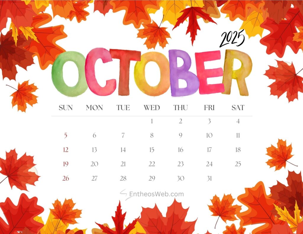 October 2025 Calendar Printables EntheosWeb
