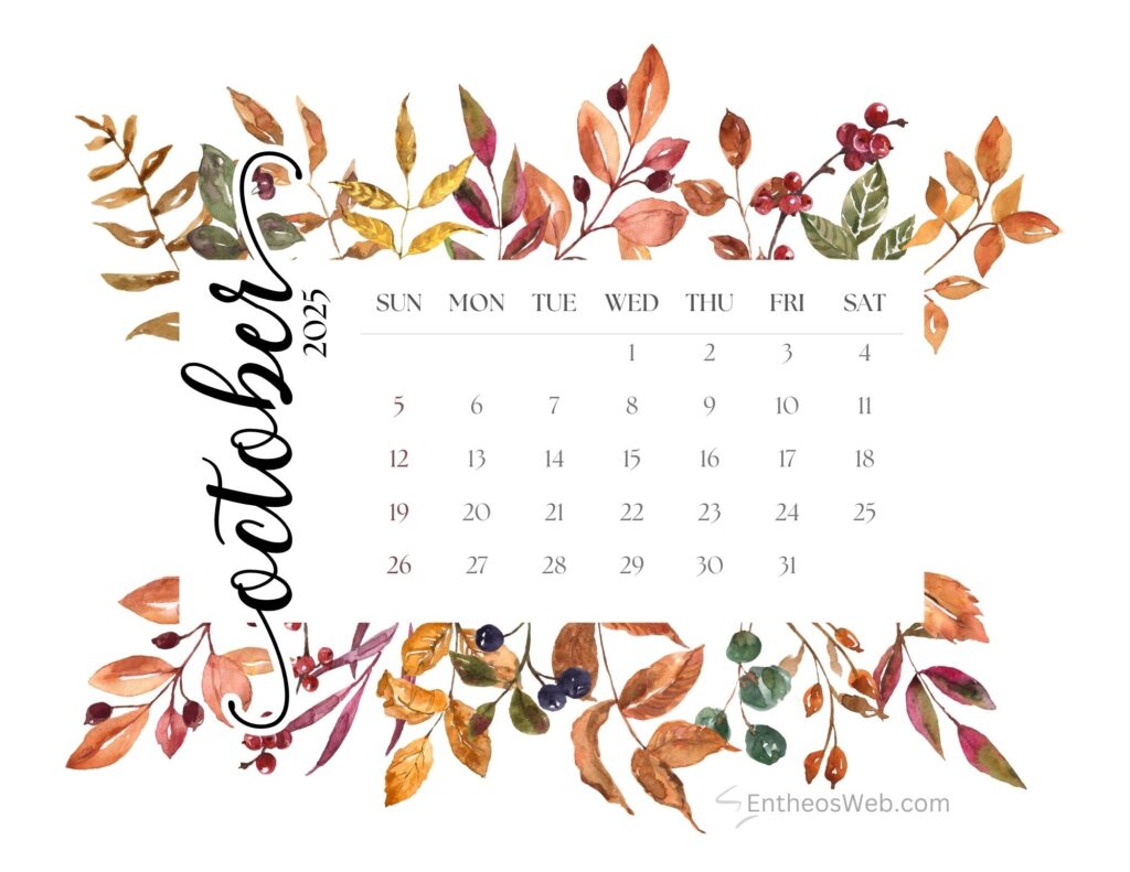 October 2025 Calendar Printables EntheosWeb