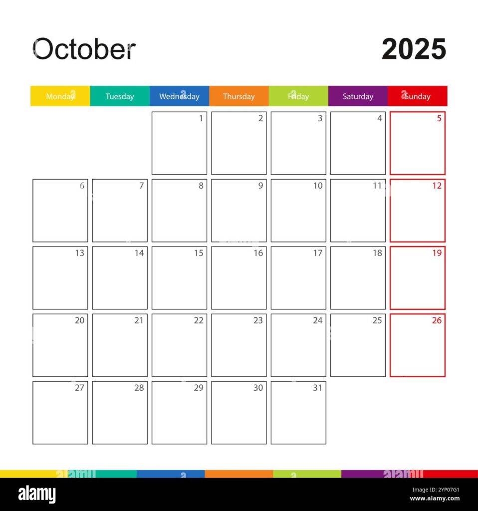 October 2025 Calendar Week Starts On Monday Blank Calendar Template Fits Letter Size Page Stationery Design Simple Set Calendar 2025 Monthly Stock Vector Image Art Alamy