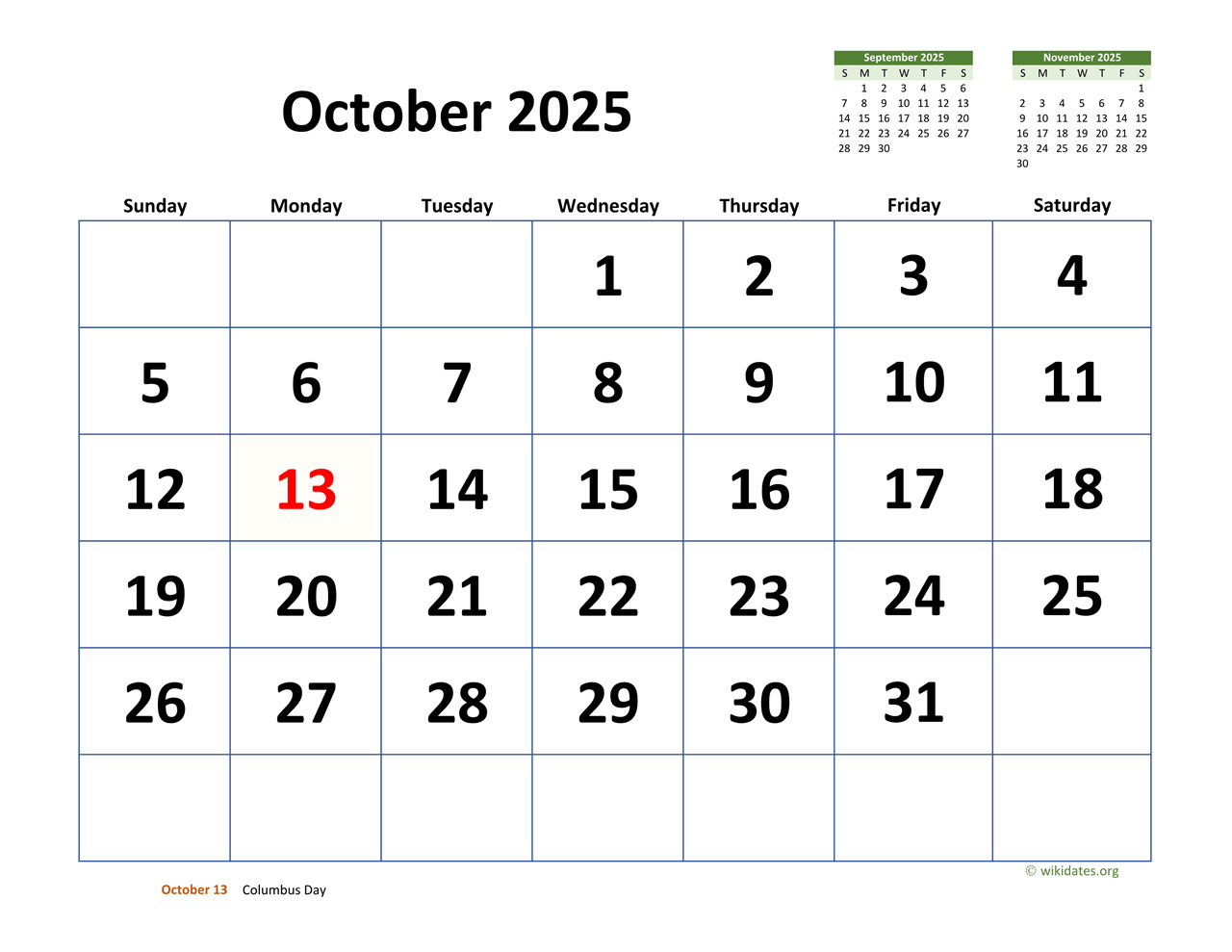 October 2025 Calendar With Extra large Dates WikiDates October 2025 Calendar With Extra large Dates WikiDates