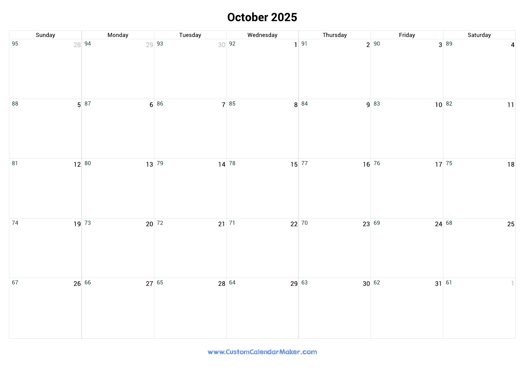 Calendar Days October 2025 Calendar Days October 2025