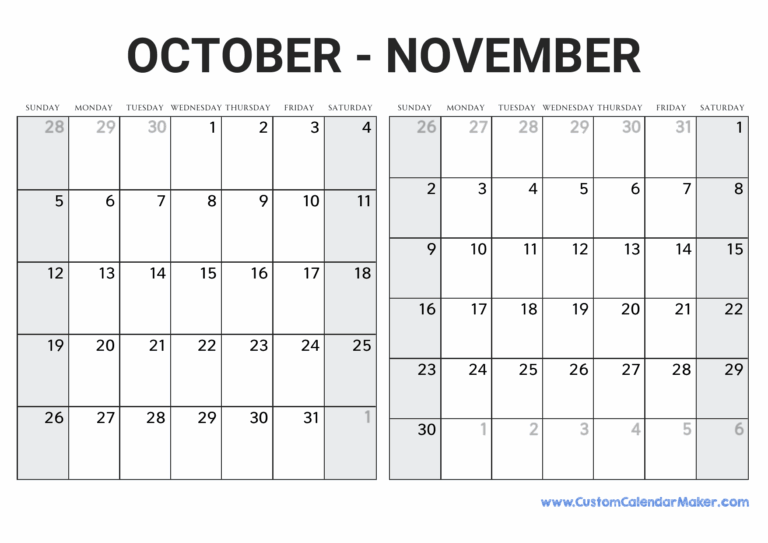 October And November 2025 Calendar Custom Calendar Maker