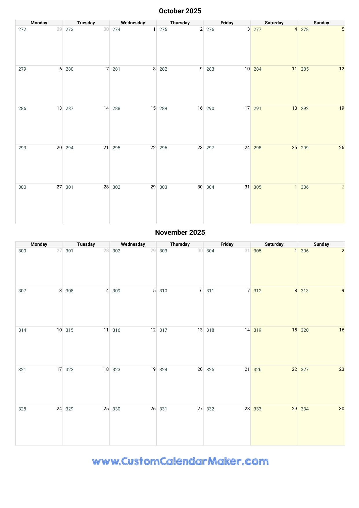 Canvas October 2025 Calendar