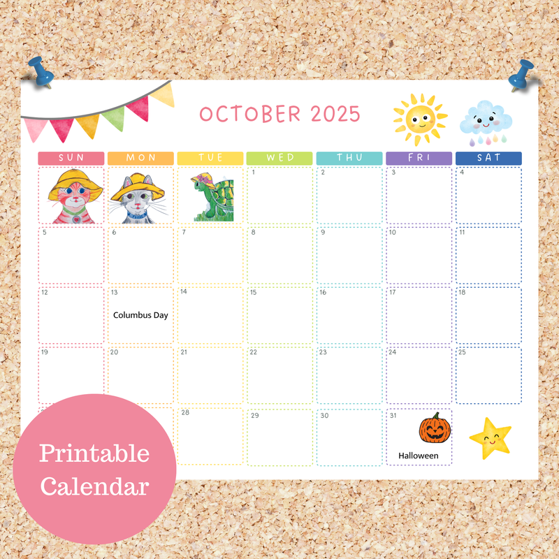 Oli Kids Co October 2025 Printable Calendar Downloadable Calendar Cat Calendar Instant Download Print At Home