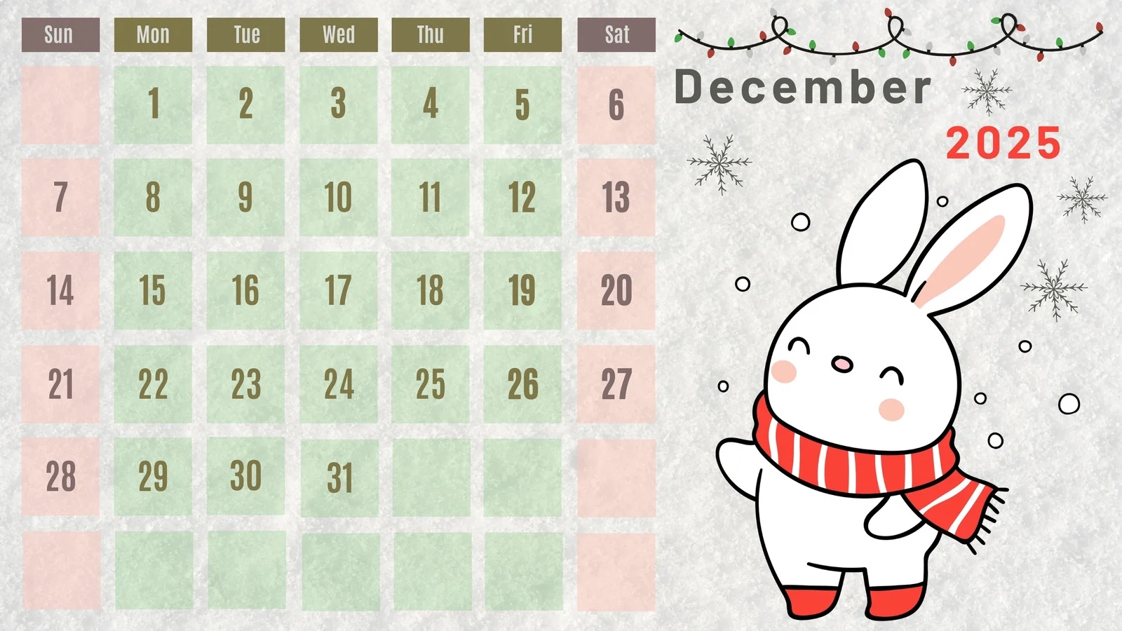 Clipart December 2025 Calendar
