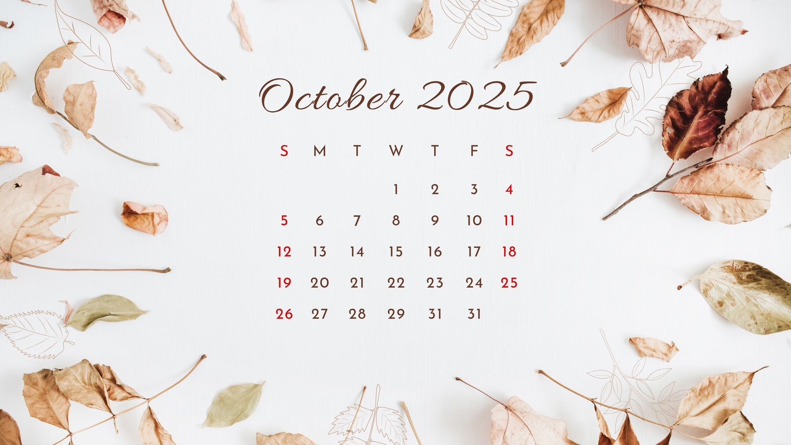 October Desktop Calendar Wallpaper 2025