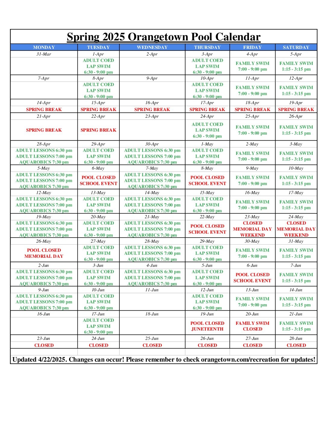 Laguna Beach High School Community Pool Calendar September 2025