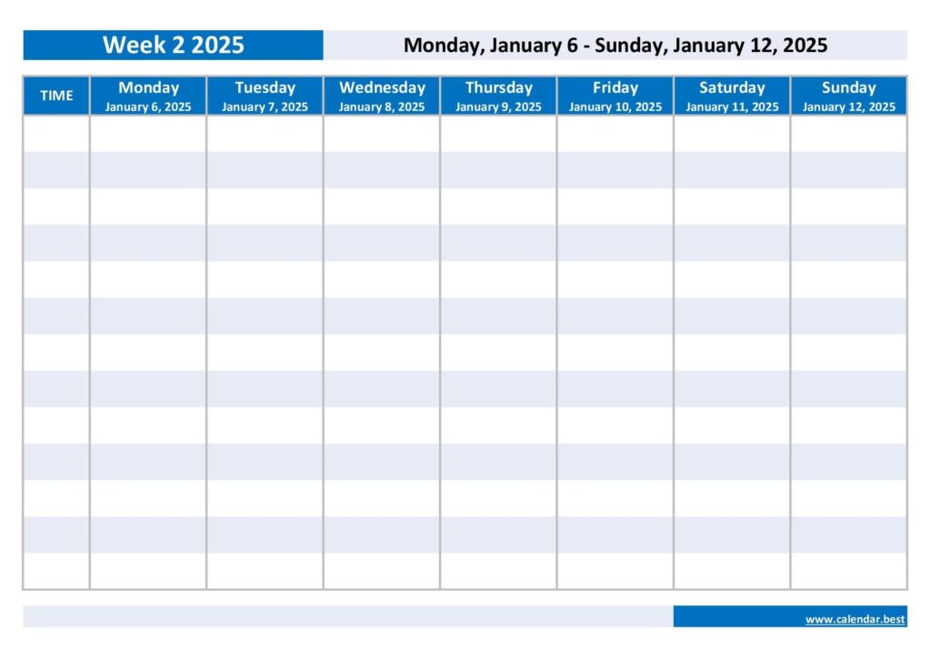 Printable 2025 Weekly Calendar