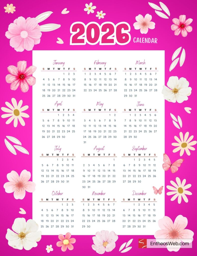 Printable Calendars 2026 EntheosWeb