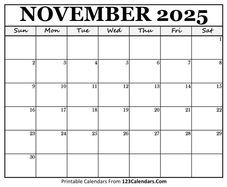 Printable November 2025 Calendar Templates Easy To Download Print