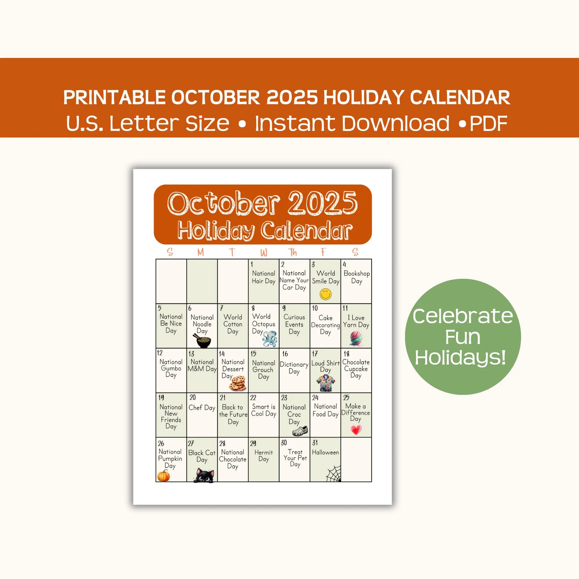 Printable October 2025 Holiday Calendar Page Fun Whacky Holidays Instant Pdf Download Affordable And Fun Hang On Fridge Etsy Printable October 2025 Holiday Calendar Page Fun Whacky Holidays Instant Pdf Download Affordable And Fun Hang On Fridge Etsy