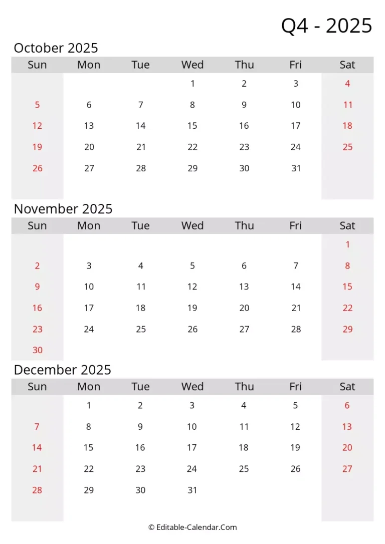 Quarter 4 Of 2025 Editable Calendar In Excel Word PDF