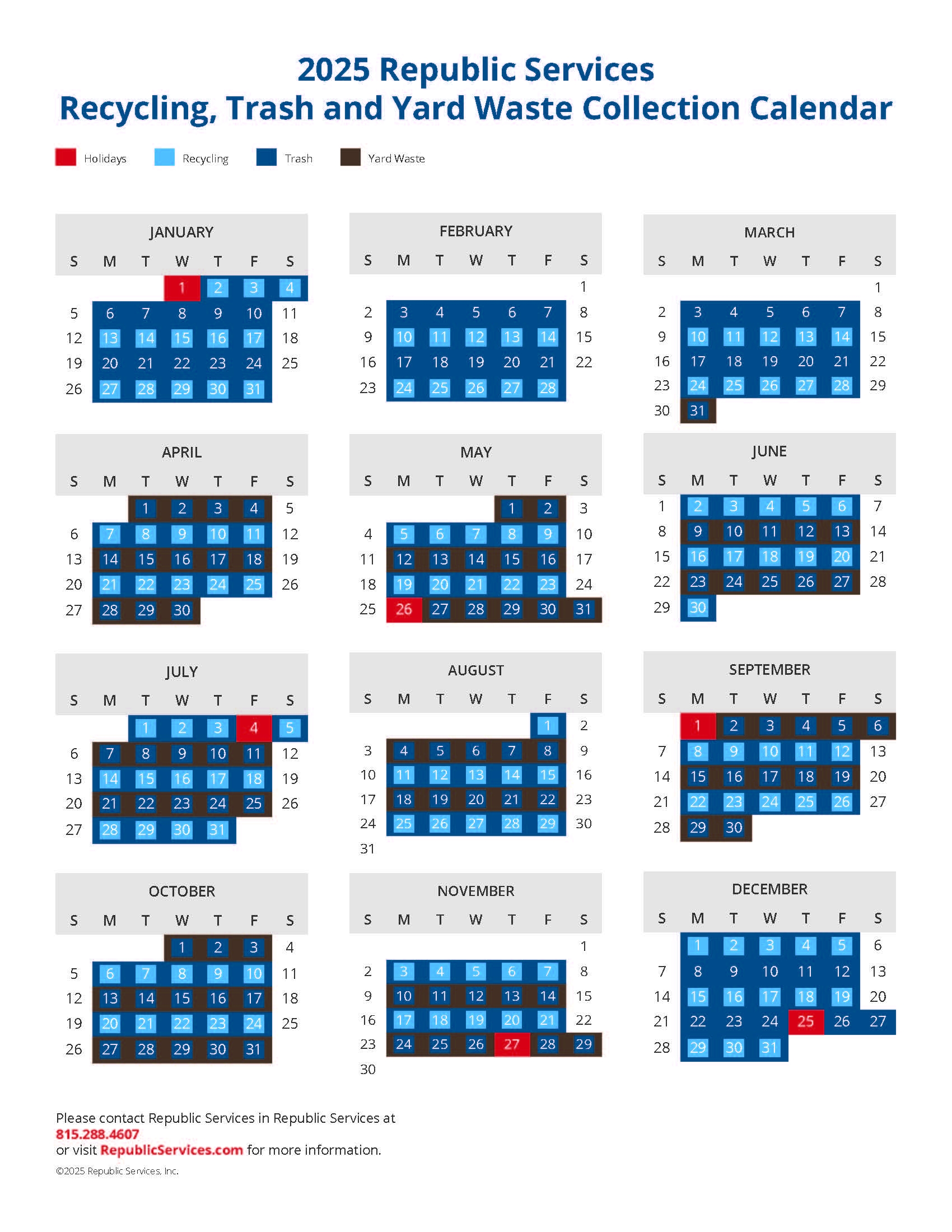 Republic Services 2025 Waste Collection Calendar City Of Dixon Illinois Republic Services 2025 Waste Collection Calendar City Of Dixon Illinois